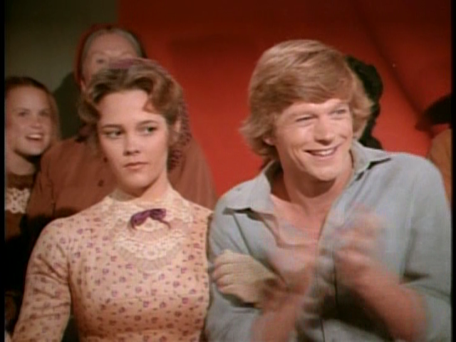 Caroline Ingalls' dress worn by Christy on little house on the prairie Almanzo Wilder with his friend Christy wearing Caroline's dress in "Anabelle" from season six