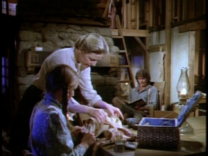 caroline and laura ingalls sewing on little house on the prairie Karen Grassle and Melissa Gilbert on Little House on the Prairie