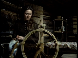 Karen Grassle plays Caroline Ingalls spinning wool on Little House on the Prairie