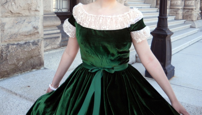 Hunter Green Floral Lace Christmas Recital Princess Cap Sleeves Velvet Dress #26 