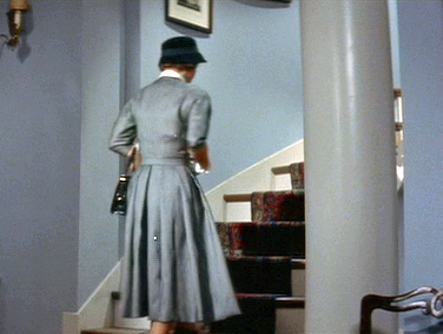 jean-peters-grey-dress-catherine-marshall 1940s-pleated-dress-with-cloche-hat